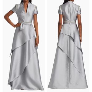 Reem Acra Tiered Short-Sleeve Gown Size M $2395